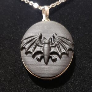 Obsidian Bat Pendant Necklace ~ 925 Sterling Silver